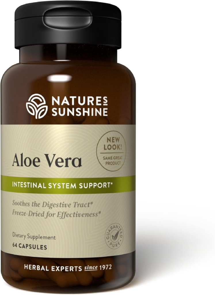 Nature 's Sunshine Aloe Vera Freeze Suchy, 64 Kapsułki 124; łagodzi trakt pokarmowy i dostarcza składników odżywczych do systemów jelitowych