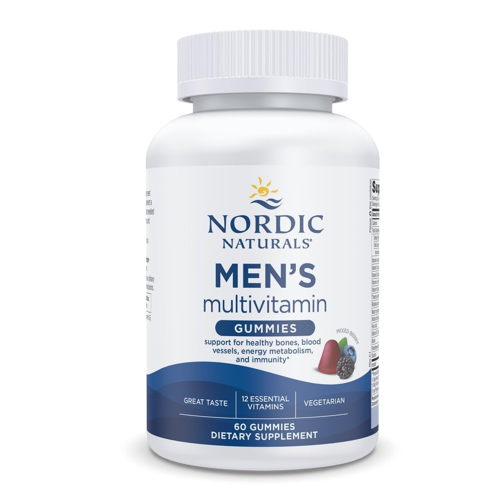Nordic Naturals Men 's Multivitamin Gummies, Mieszane Wisienki - 60 Gummies - Wsparcie dla Zdrowych Kości, Statki krwi, Energia & Immunitet - Nie-GMO, Wegetarianin - 30 Służenie