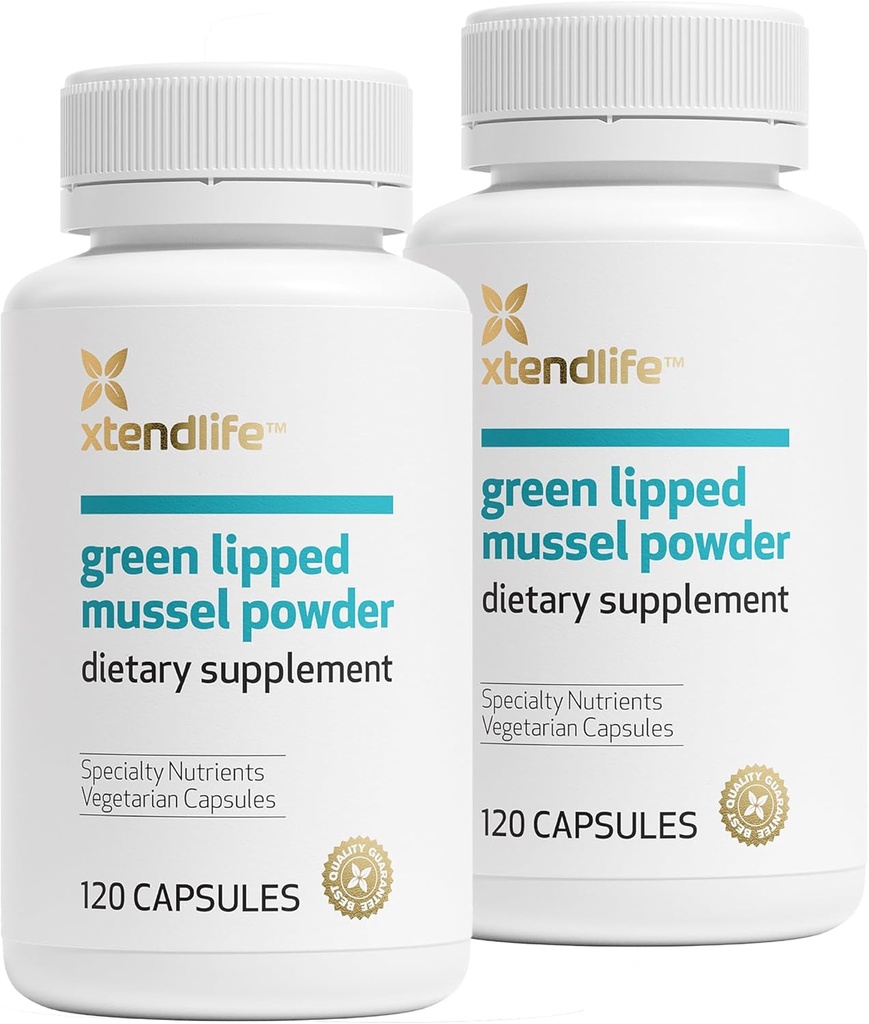Xtendlife Green Lipped Mussel Powder - 2400mg Supplement with Omega-3 Fatty Acids from New Zealand for Joint Health, 120 kapsułki (2 opakowania)
