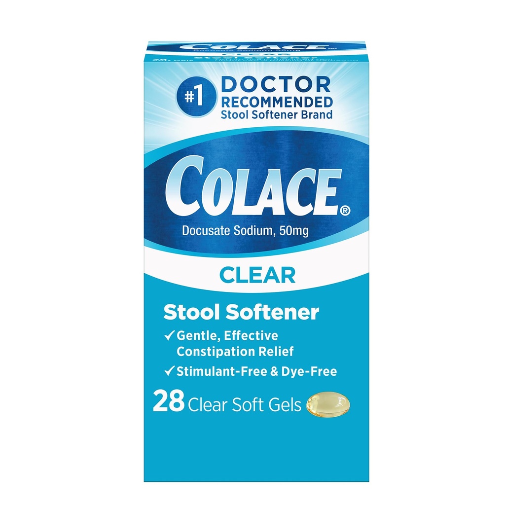 Colace Clear Stool Softener Miękki żel Kapsułki Zaparcia Relief 50mg Docusate Sodu Doctor Zalecane 28ct