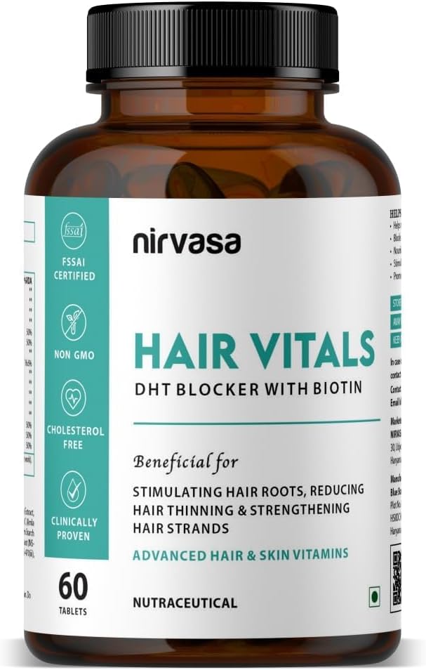 Filtry do włosów Blocker DHT z tabletami Biotin z Beta- Sitosterol & Stinging Nettle Root Extract 124; Witaminy do włosów dla mężczyzn i kobiet - 60 tabletek