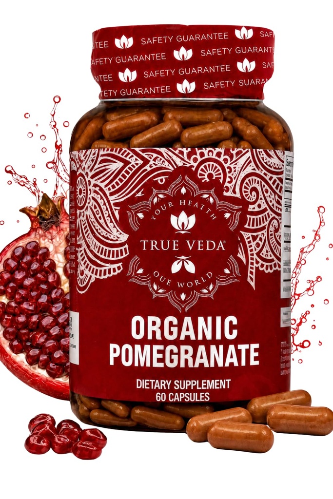 Suplement do ekstraktu Granatu - Kwas Ellagiczny, Wysokie Punikalaginy 124; USDA Certified Organic Granate Supplement Agregate 124; Mieszanka Granatu Owoce, Nasiona i Ekstrakt Peel 124; 60 Kapsułki Granatu Wegańskiego