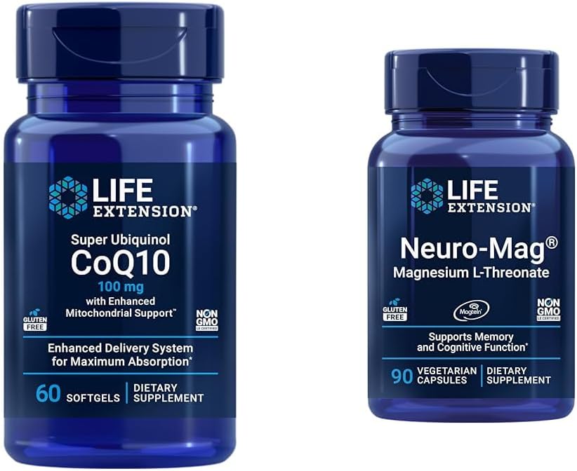 Life Extension Super Ubichinol CoQ10 z ulepszonym Mitochondrial Support & Neuro- mag Magnezu L- treonian, Magnezu L- treonian