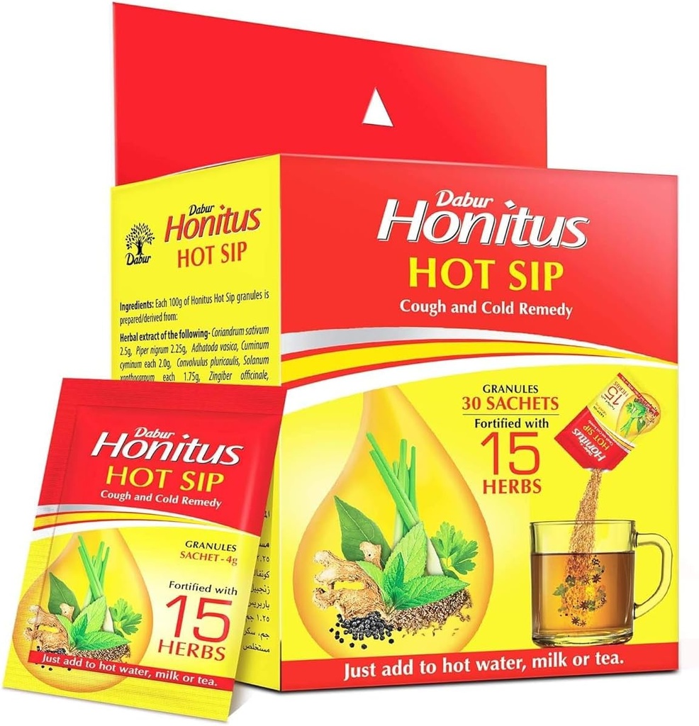 OTAA Honitus Hot Sip, Medycyna, 30 Sachets (4g x 30), Ayurvedic Kadha, Natychmiastowa ulga od kaszlu, zimno, ból gardła, Natural Immunity Booster, Unikalny Mieszanka 15 Herbs Pack po 15