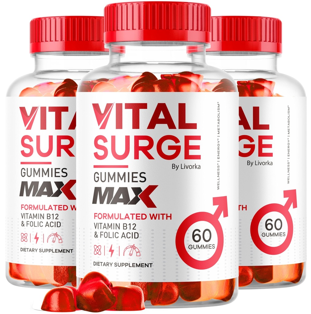 (3 Pack) Vital Surge - Vital Surge for Men Gummies, Vital Vita Surge Max Maximum Strength 1050 MG, VitalSurge Supplement Support Gummy Advanced Formula, Premium Witamina Gomitas (180 Gummies)