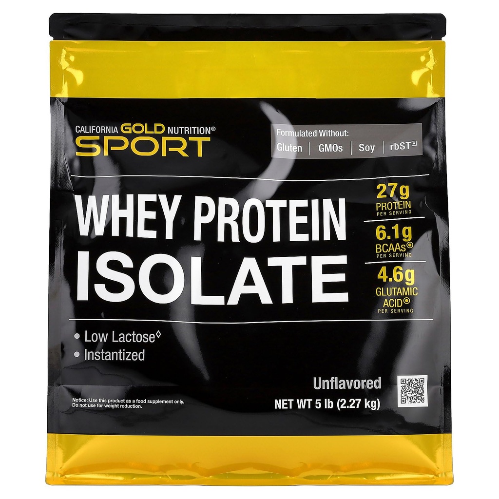 California Gold Nutrition Sport, Izolat białka serwatki, Unflavored, 5 lb (2,27 kg)