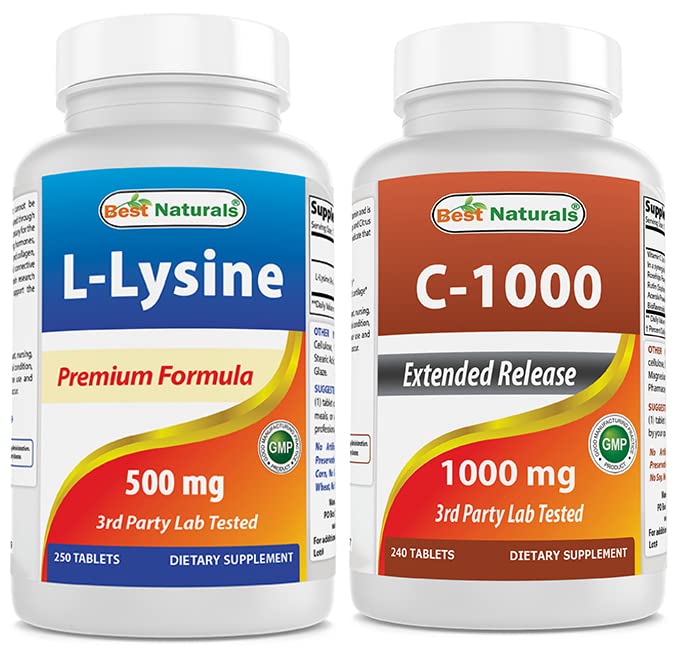 Najlepsi naturalni L- Lyzyna 500 mg & Witamina C 1000 mg