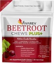 Suplement Tlenek azotu z buraka cukrowego - 1000mg proszek z buraka cukrowego z L argininy, L cytruliny, ekstrakt z nasion winorośli, Niacyna, Witamina C & B12 - Chews z buraków cukrowych - opakowanie 60