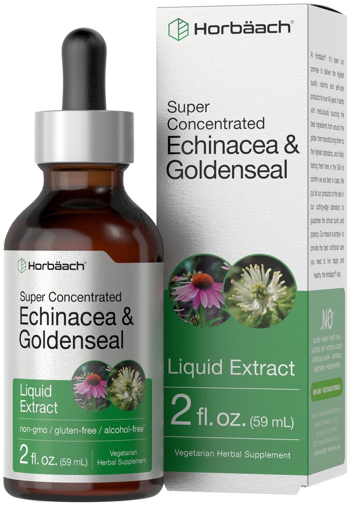 Horbäach Echinacea Goldenseal Płynna nalewka Krople 124; 2 fl oz 124; Alkohol wolny ekstrakt 124; Wegetarianin, Non-GMO, Gluten