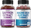 Saffron Supplements (60 Gummies) 5 in 1 Advanced Formula Sugar Free Gummy - Pyszny aromat malinowy i glicynian magnezu (60 Count) Czysty Gummy glicynian dla dorosłych - Non-GMO, Wegan & USA Made