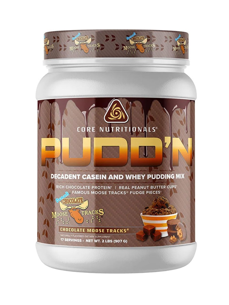 Podstawowe składniki odżywcze Pudd 'n, Dekadent Protein Pudding Mix, Full Disclosure Casein Mieszanka, Trwałe uwolnienie, 20G Białko, 17 Słupki (Czekoladowe Ścieżki łosia, 2 lb)