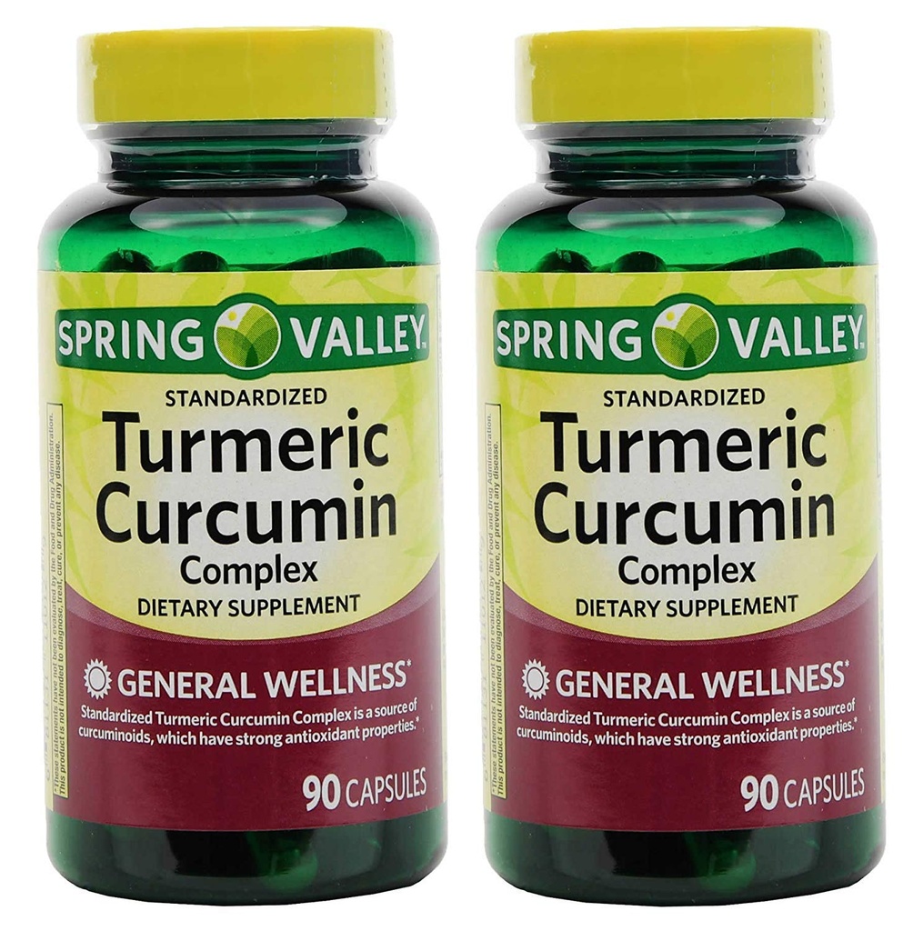 Spring Valley Stndr Kurkumina Kurkumina Kompleks Suplement diety Kapsułki, 500 mg, 90 Butelka Count, 2 opakowania