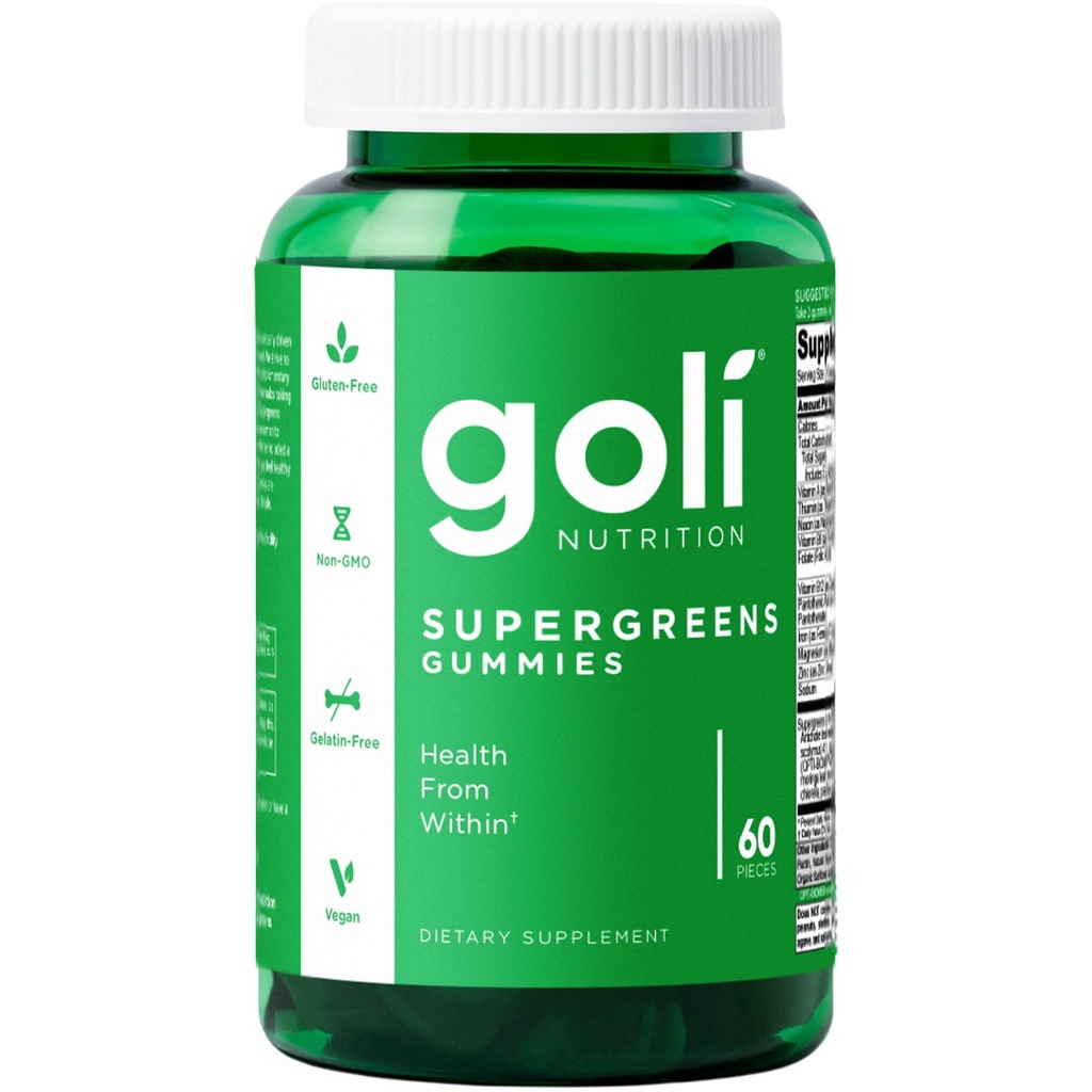 Goli SuperGreen Gummy Witaminy - 60 Hrabia - Witaminy i minerały zasadnicze - Plant- Based, Wegan, Gluten- Free & Żelatyna - Zdrowie z wewnątrz, Opakowanie z 1