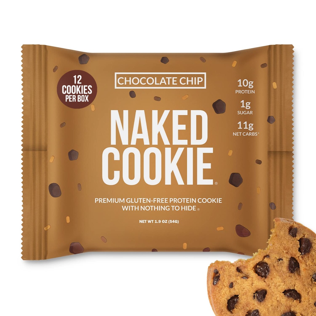 Nagi czekoladowy chip białka Cookies - Premium Gluten- darmowe wysokiej zawartości białka Cookies, Tylko 1G cukru, 6G włókno, Brak sztucznych słodzików, Soy Free, Nie Gmos - 12 Pack