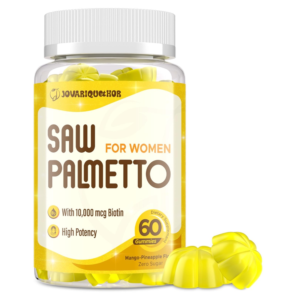 Saw Palmetto for Women - DHT Blocker Hair Growth Supplement - 500mg Potent Saw Palmetto Gummies for Hair, Skin, Nails, Urnary Wellness - Mango-Ananas Flavor - 60 Gummies