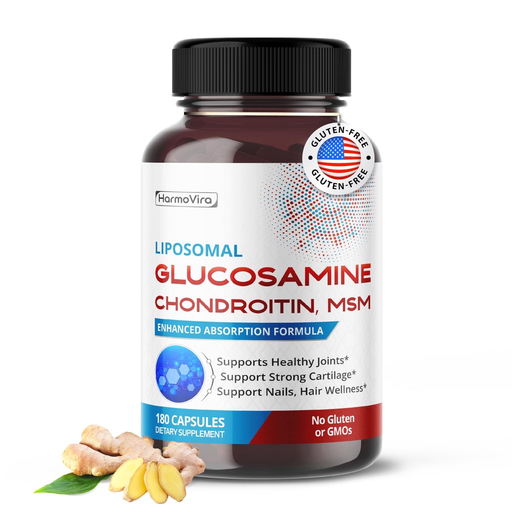 Liposomal GLUCOSAMINE CHONDROITIN, MSM - Wsparcie zdrowe połączenia, silna chrząstka, paznokcie, włosy - 180 Dni dostaw - Made in USA