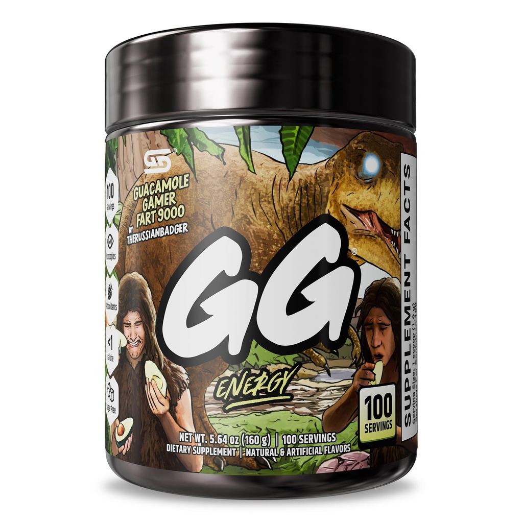 Gamer Supps GG ® Energy - Guacamole Gamer Fart 9000 by TheRussianBadger (100 Servings) - Keto Friendly Gaming Energy and Nootropic Blend, Sugar Free + Organic Caffine + Vitamin, Picie proszkowe