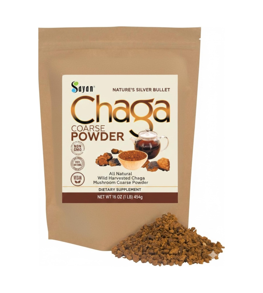 Sayan Syberyjski Czysty Surowy Surowy Chaga Proszek 1lb / 454g - Premium Wild Forest Nabity Super Antioksydant Tea - Wspiera system immunologiczny i zdrowie pokarmowe - Focus, Energia, Clarity, Wellness - Non-GMO