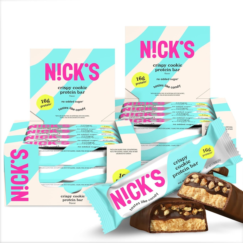 Nicka białko bary Krispi Cookie 124; 16 g białka 124; 210 kalorii 124; niskokaloryczne Keto Przyjazne przekąski bez dodatku cukru (opakowanie zbiorcze 24 bary x 50g)