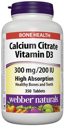 Webber Naturals Wapnia Citrate Witamina D3, 300mg / 200IU Wysoka absorpcja, 350 Tabletki