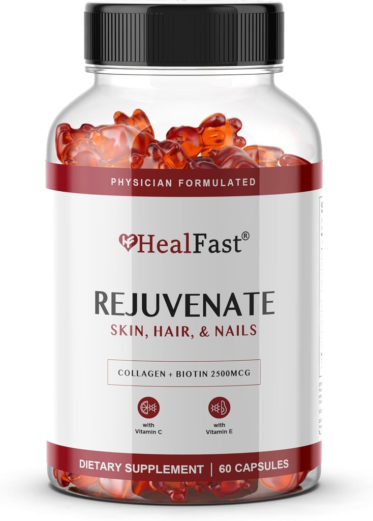 HealFast Odmładzacz witaminy i suplement żelu mineralnego - Gumiaki kolagenowe + witaminy, biotyna i cynk - Anti Aging Beauty & Skin Supplement Clinically-Studied & Ficicician Formulated - 60 Count