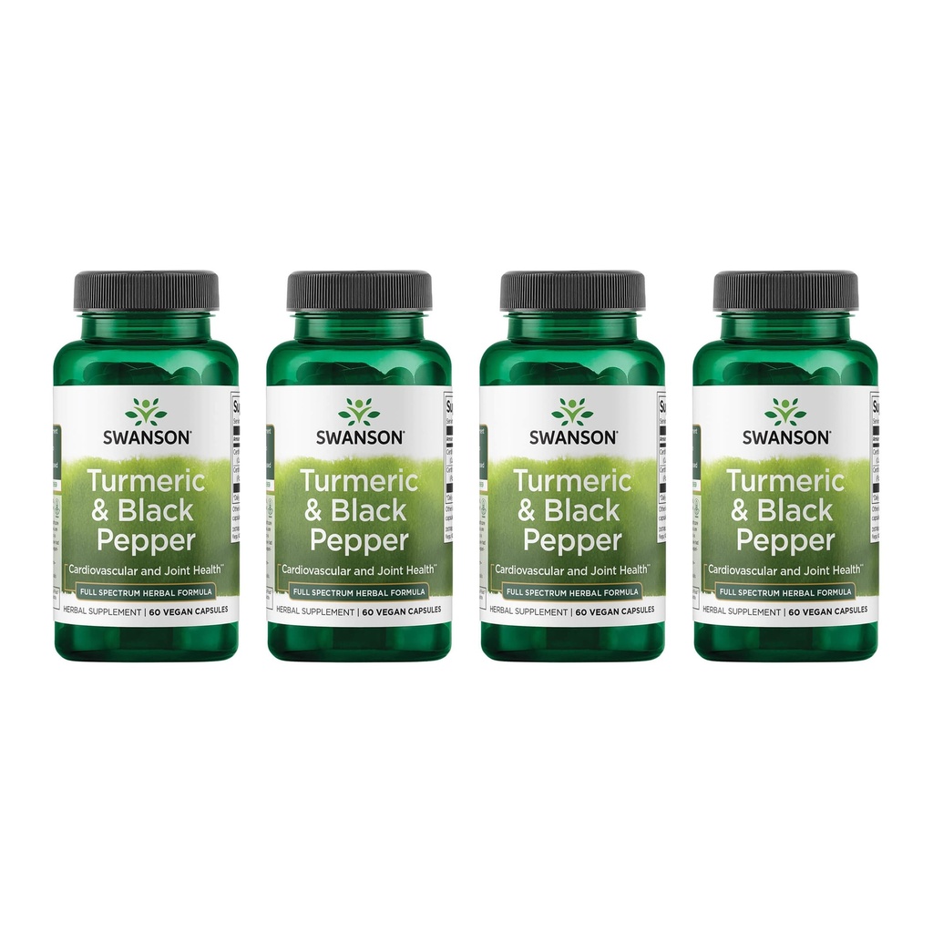 Swanson Turmeric & Black Pepper - Organic Joint Health, Heart Health, Trawienie, & Wątroba Supplement - Natural Formula dla Zwiększonej Biodostępności i Wchłanianie - (60 Veggie kapsułki) 4 Pack