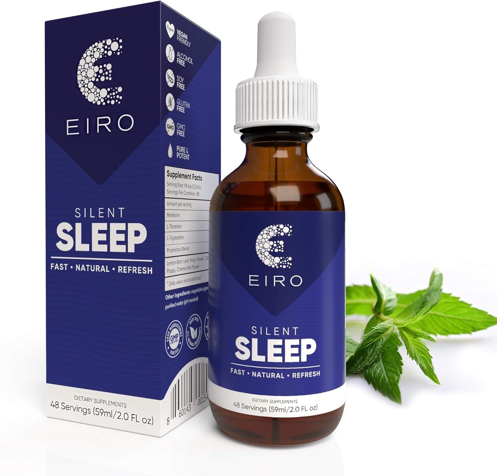 EIRO Silent Sleep Environmental All Natural Liquid Seep Aid Remedy, z Melatonin, L- Theanine, Kwiat rumianku i więcej Superior Absorption Environmental Fast • Natural • Odśwież