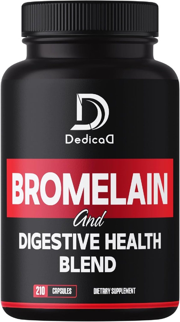 6in1 Bromelain 500mg Supplement - 1000mg na jedną porcję - 210 Kapsułek z mieszanką odżywczą w postaci Quercetin, Ginger, Turmeric, Papaya - Wsparcie ogólne zdrowie, trawienie i system immunologiczny