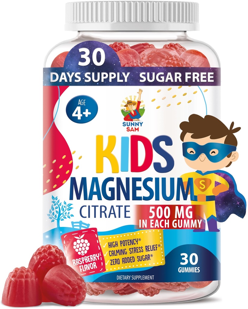 Bezcukrowe Gummeje Magnezu dla dzieci i nastolatków - 500mg Citrate Magnezu Spokojnego - Gummy do żucia Magnezu suplement do snu, nastrojów i wsparcia mięśni - 30 Days Supply