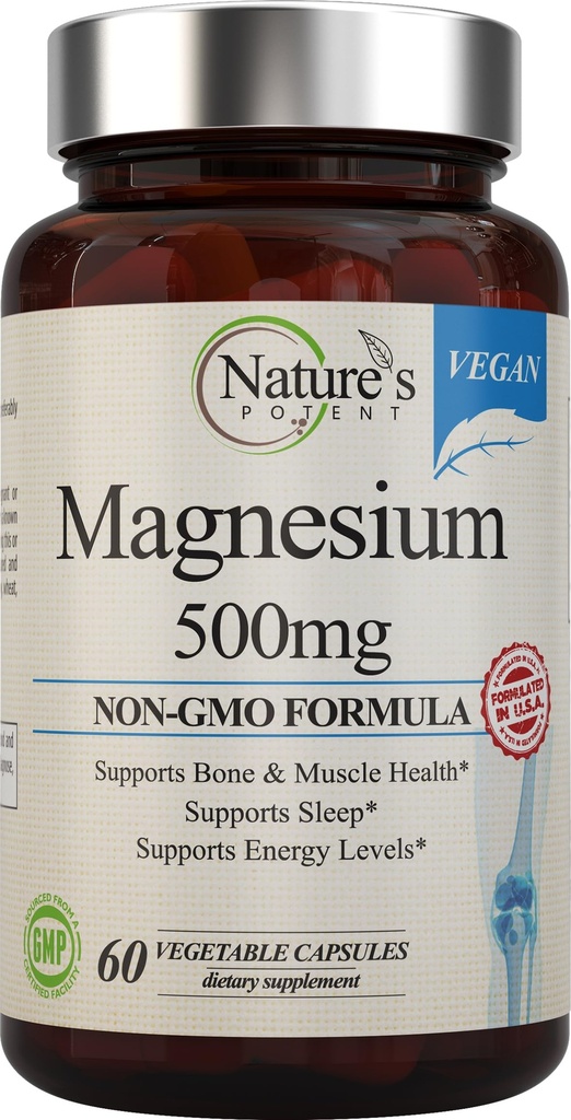 Nature 's Pothent Magnezu Suplementy XI124; Magnezu Cytrate & Magnezu tlenek 500mg XI124; Wegański Magnezu Suplement dla Kobiet i Mężczyzn 124; USA Made Magnez for Sleep Support - 60 Veggie kapsułki