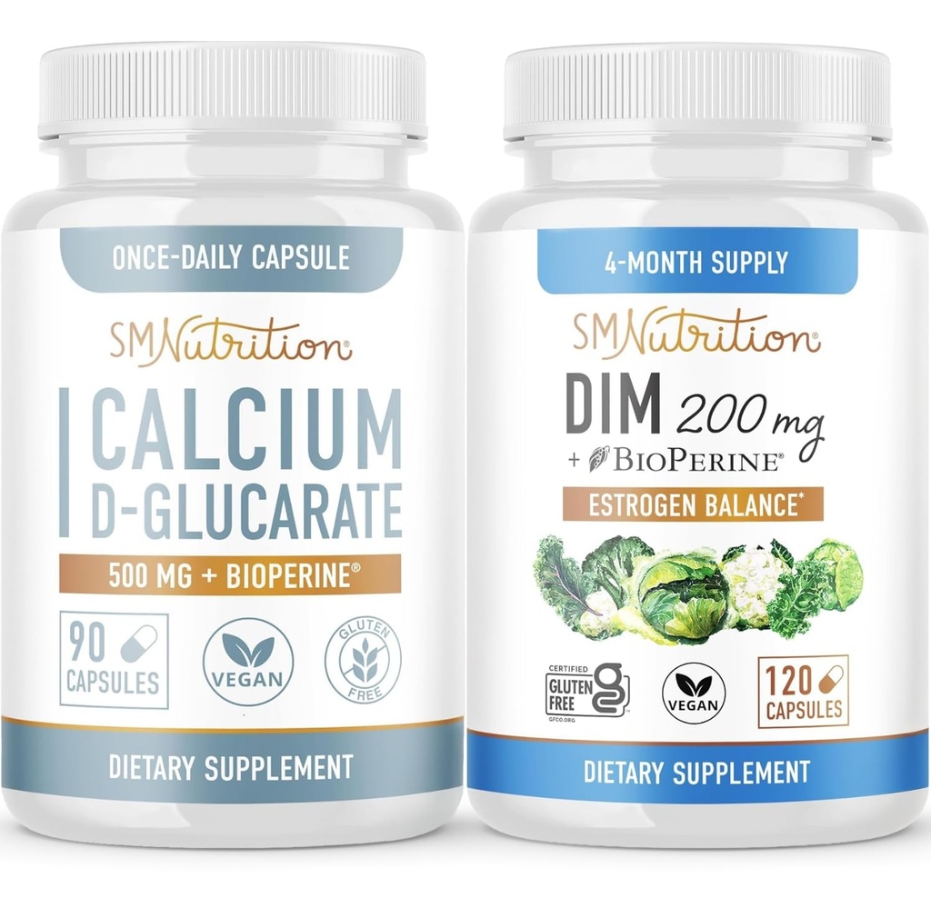 SMNutrition 200mg DIM Supplement with Calcium D- Glucarate Index 124; Hormon Balancing Bundle with DIM Diindolylometan Capsules (120 Servings) and Vegan gluten Free Non-GMO CDG Supplement (90 Servings)