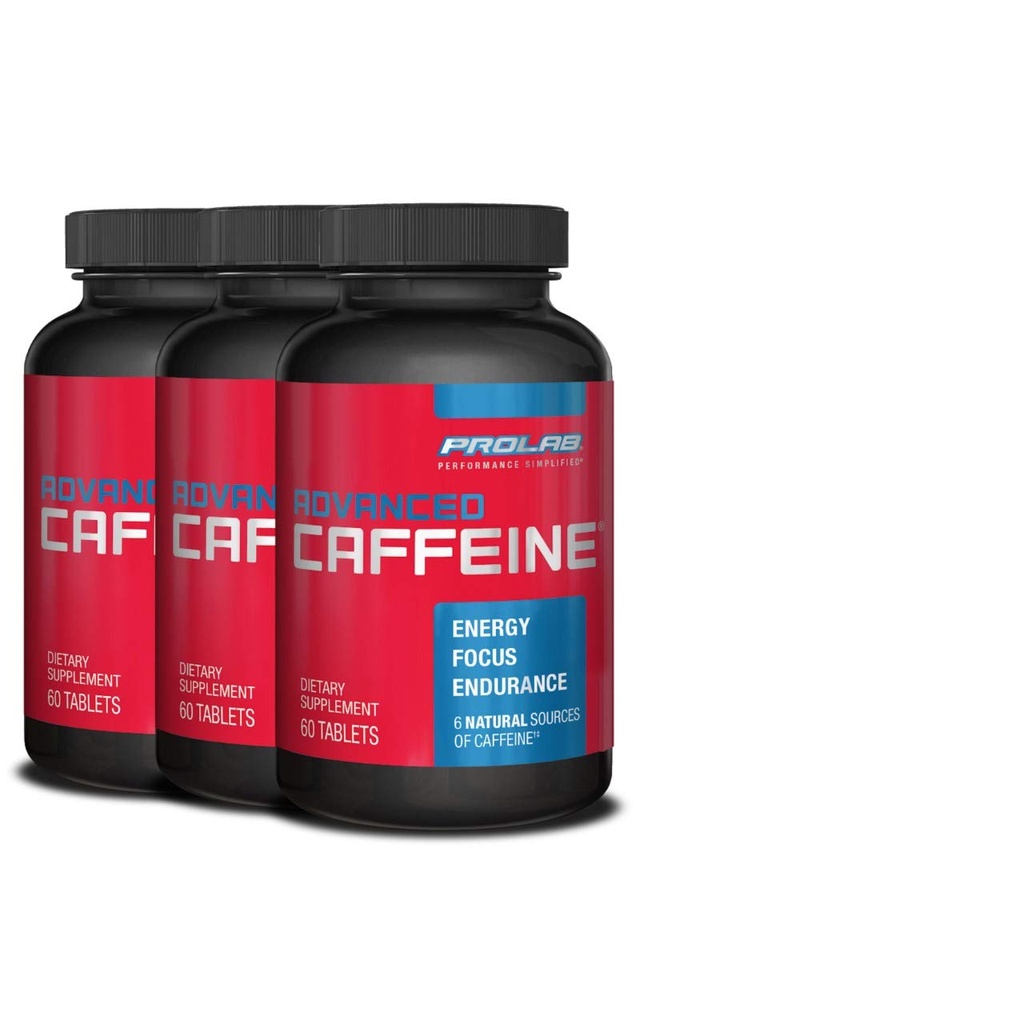 ProLab Nutrition Advanced Cafeline 200mg, Stałe naturalne tabletki kofeiny z Green Tea Extract, Czysta energia, Mental Focus (60 Tabs) (3 opakowania)