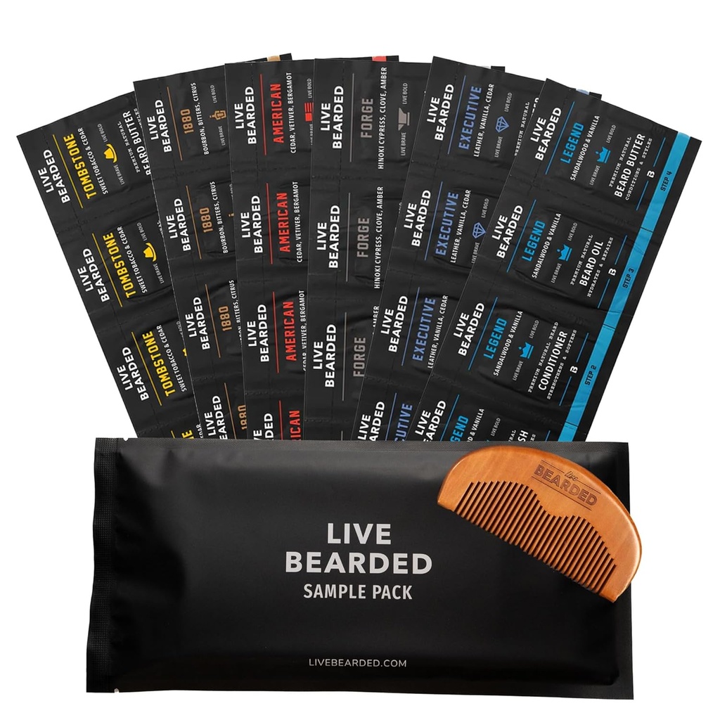 Beard Beard Oil and Butter Grooming Kit Zestaw próbki z grzebieniem, Bonus Gift - All- Naturalne składniki Shea, Argan, Jojoba - Wsparcie wzrostu - Made in USA