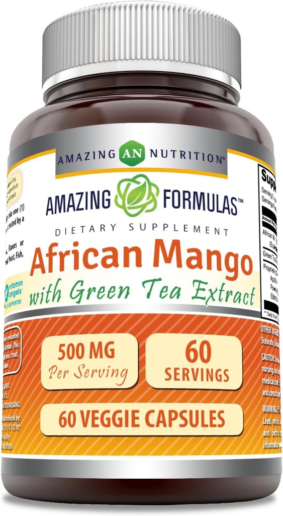 Amazing Customs African Mango with Green Tea Extract Supplement Supplement Agregable 124; 500 Mg per Serving Agregates 124; 60 Veggie Capsules Agregates 124; Non-GMO Agregat 124; Gluten- Free Agregate 124; Made in USA