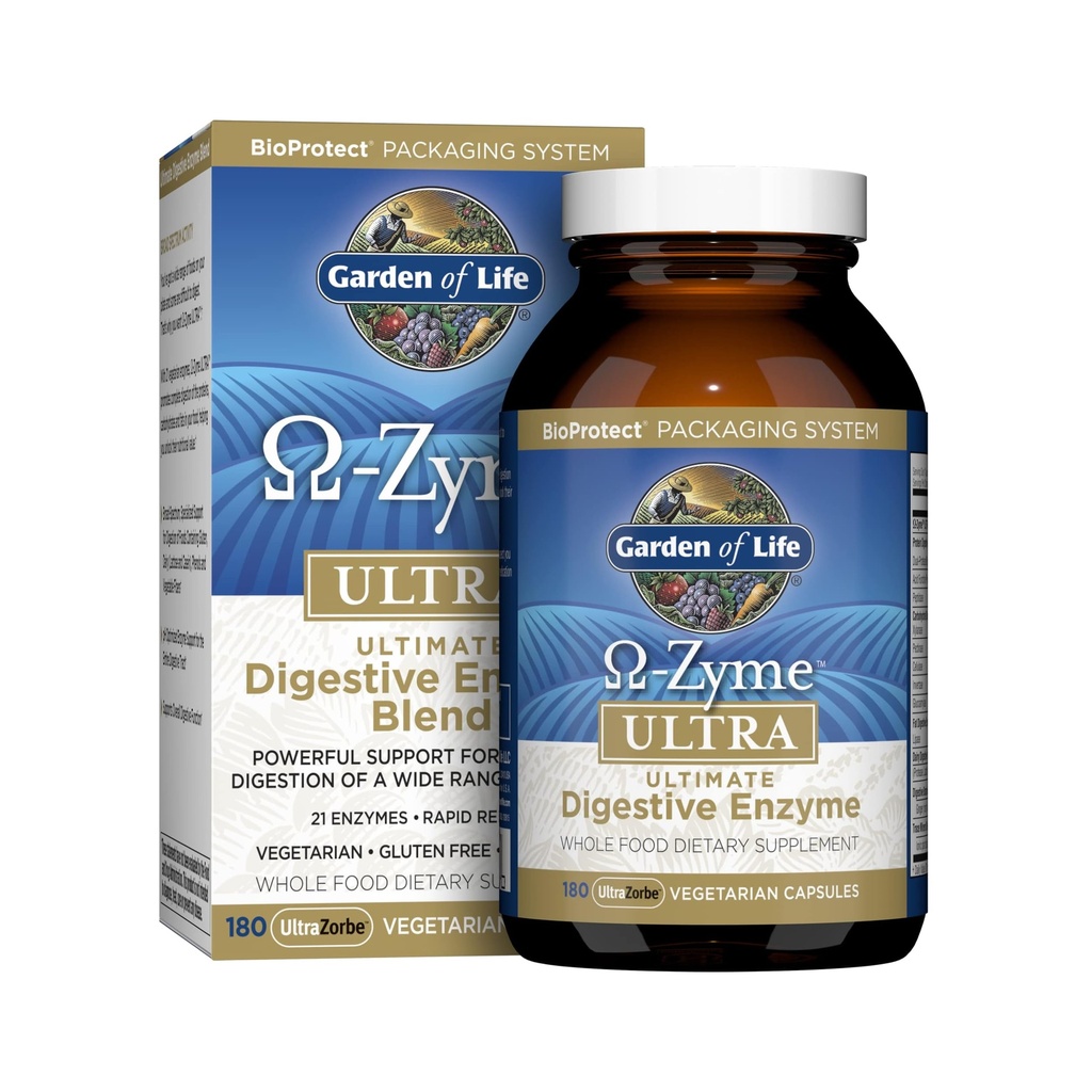 Ogród Życia 21 Potężne Enzymy Żywieniowe z Papain, Bromelain, Lipaza, Ginger, Turmeric do całkowitego spożycia białka, węglowodory i tłuszcze - Omega- Zyme ULTRA, Gluten- Free, Wegetarianin, 180 Kapsułki