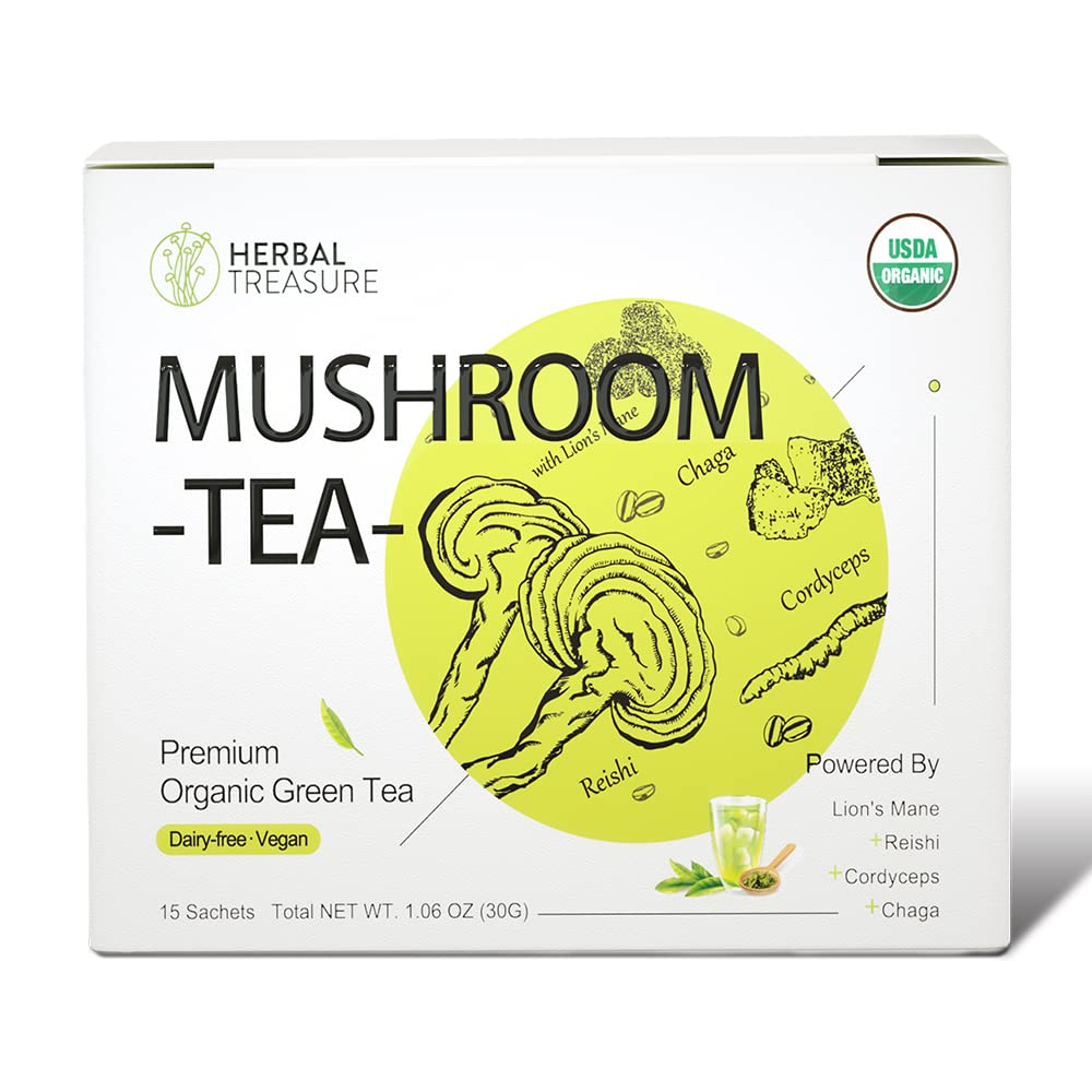 WL Herbal Treasure Mushroom Zielona herbata z Lions mane Reishi Cordyceps Chaga 15 Hrabia