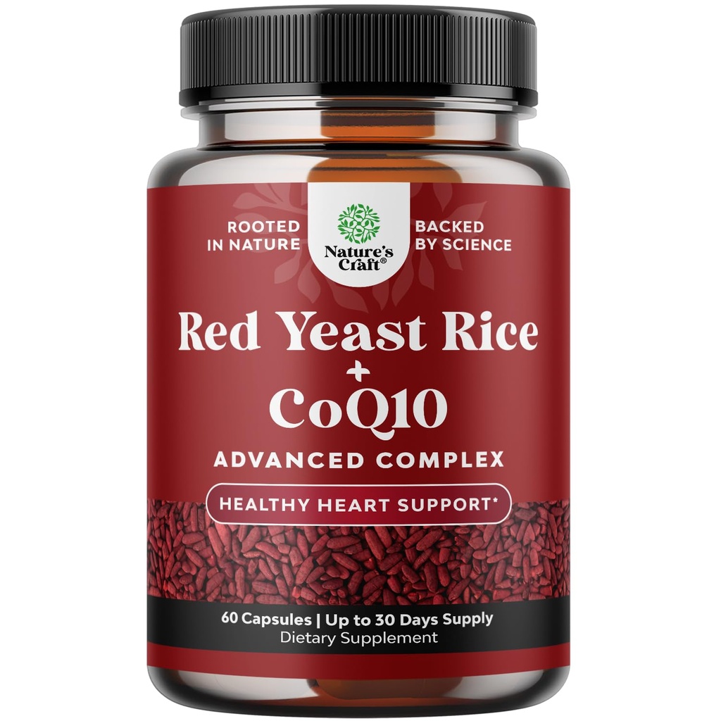 Red Yeast Rice with CoQ10 Supplement - Advanced Healthy Heart & Healthy Cholesterol Levels Formuła dla mężczyzn i kobiet - Dodatkowa siła kapsułki z Red Yeast Rice 1200 mg kapsułki z CoQ10- 60