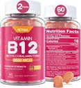 NEVISS Witamina B12 10000 µg (Metyl B12) Gummie z Witaminą D3, B9 Witamina Folate, Witamina C, dla energii Boost & Metabolizm, System nerwowy, Silna kość, Wsparcie immunologiczne, Niski cukier, 120 Liczba