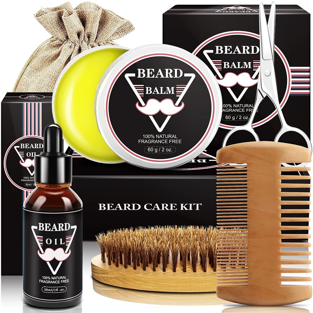 ABUDICS prezenty dla mężczyzn, Beard Kit, Beard Grooming Kit w / Beard Oil Beard Bald Beard Brush Brody nożyce, prezenty dla taty męża jego chłopaka