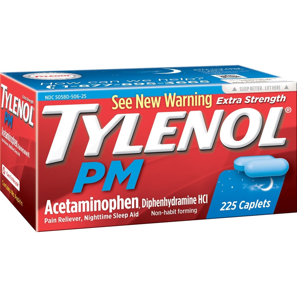 Tylenol Pm Dodatkowa siła ból Reliever + pomoc na sen, 225- kaplets (1 opakowanie)