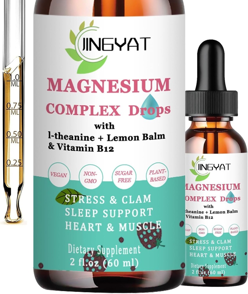 5- in-1 Krople magnezu - 1000mg glicynianu magnezu, L- Threonianu magnezu, Cytratu, Tauratu, Malatu i l- teaniny - Płyn magnezu o wysokiej absorpcji