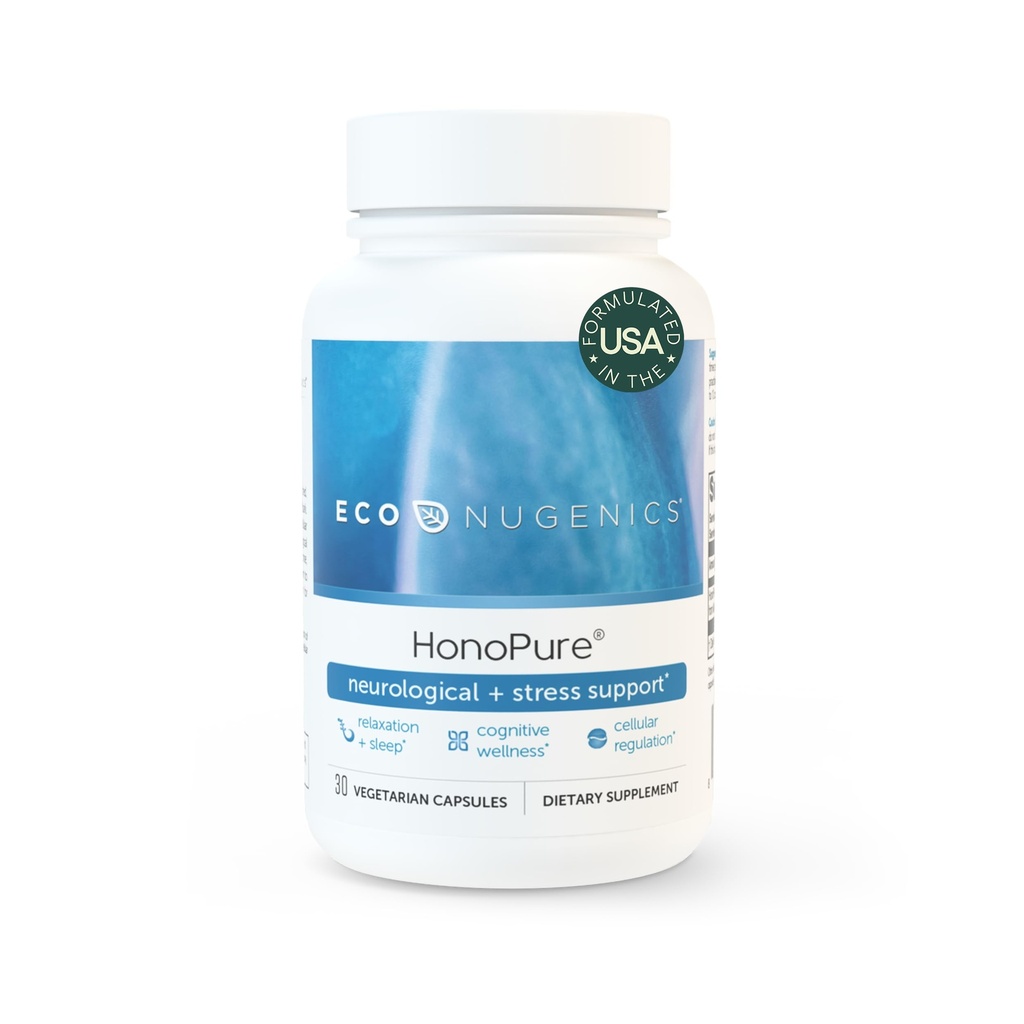 EcoNugenics HonoPure Magnolia Bark Extract - 98% Pure Honokiol Supplement Pomaga z funkcji mózgu, Pomoc snu, Stress Relief & ogólne nastroje - Nootropowe z GABA & Wsparcie przeciwutleniacze - 30 Kapsułki