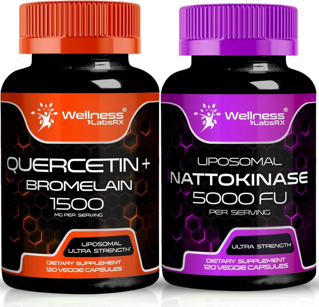 WELLNESS LABSRX Quercetin z Bromelain 124; Nattokinase Supples - 5000 FU - Enzymy z Pure Japanese Natto Extract