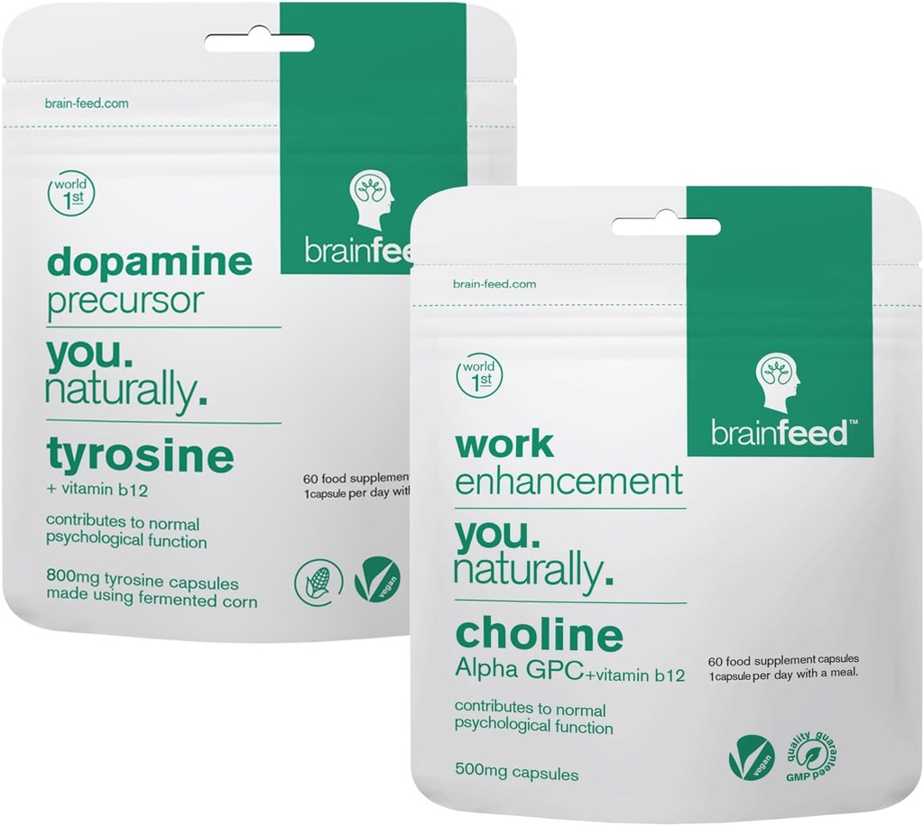 Suplementy mózgowe do pamięci i fokusa 124; 2- Month- Supply 124; 800mg L tyrozyny Dopaminy Suplementy + 500mg Alpha GPC Choline