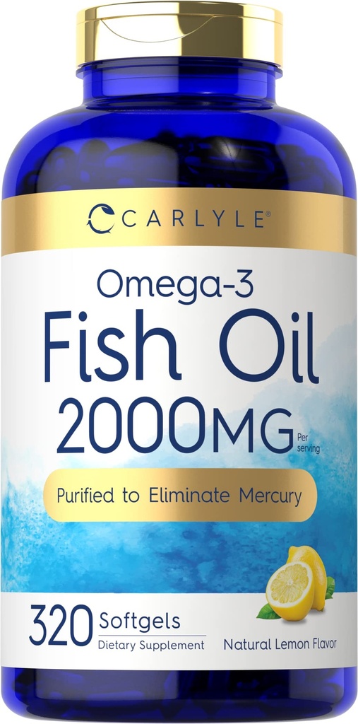 Carlyle Fish Oil Omega 3 Supplements | 2000mg | 320 Softgels | EPA & DHA | 600mg Total Omega-3 | Non-GMO, Gluten Free Pills