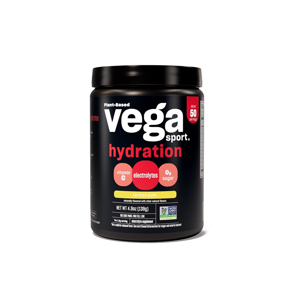 Vega Sport Hydration Electrolyte Proszek, Lemoniada - Post Workout Recovery Drink dla kobiet i mężczyzn, Witamina C, Wegan, Keto, Cukier wolny, Mleko wolne, Gluten wolny, Nie GMO, 4.9 oz
