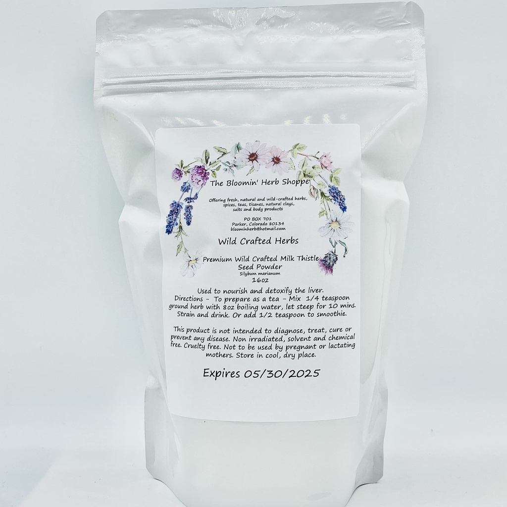 Liphontcta Wildcrafted Milk Thistle Seed Powder 16oz Funt Surowy Silybum Marianum Bloomin Herb Shoppe Pure Aromatic Potent Wątroba luzem