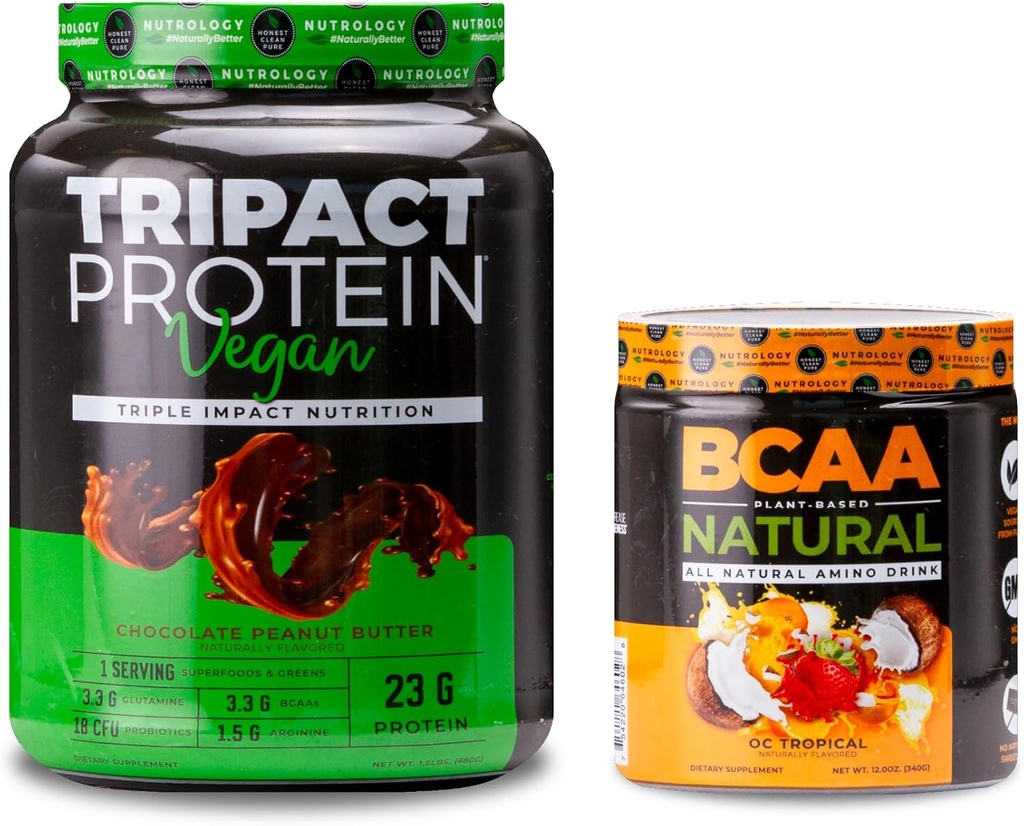 Nutrologia TRIPACT Wegański proszek białkowy, do shake białka wegańskiego, Czekoladowy masło orzechowe (20 Servings) BCAA Natural, roślin w oparciu BCAA Proszek, Pomarańczowy aromat kokosowy (30 Servings)