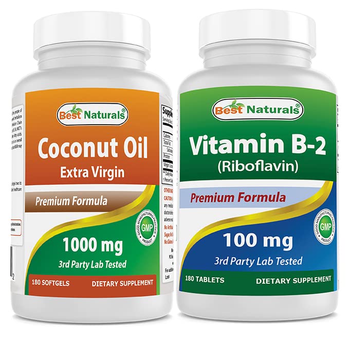 Najlepsze Naturals Oil Kokosowy 1000 mg & Witamina B2 (Riboflavin) 100 mg