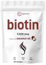 Micro Ingredients Biotin 5,000mcg | 365 Virgin Coconut Oil Softgels, Fast Release, One Year Supply | Supports Healthy Hair, Skin, & Nails | Non-GMO, No Gluten